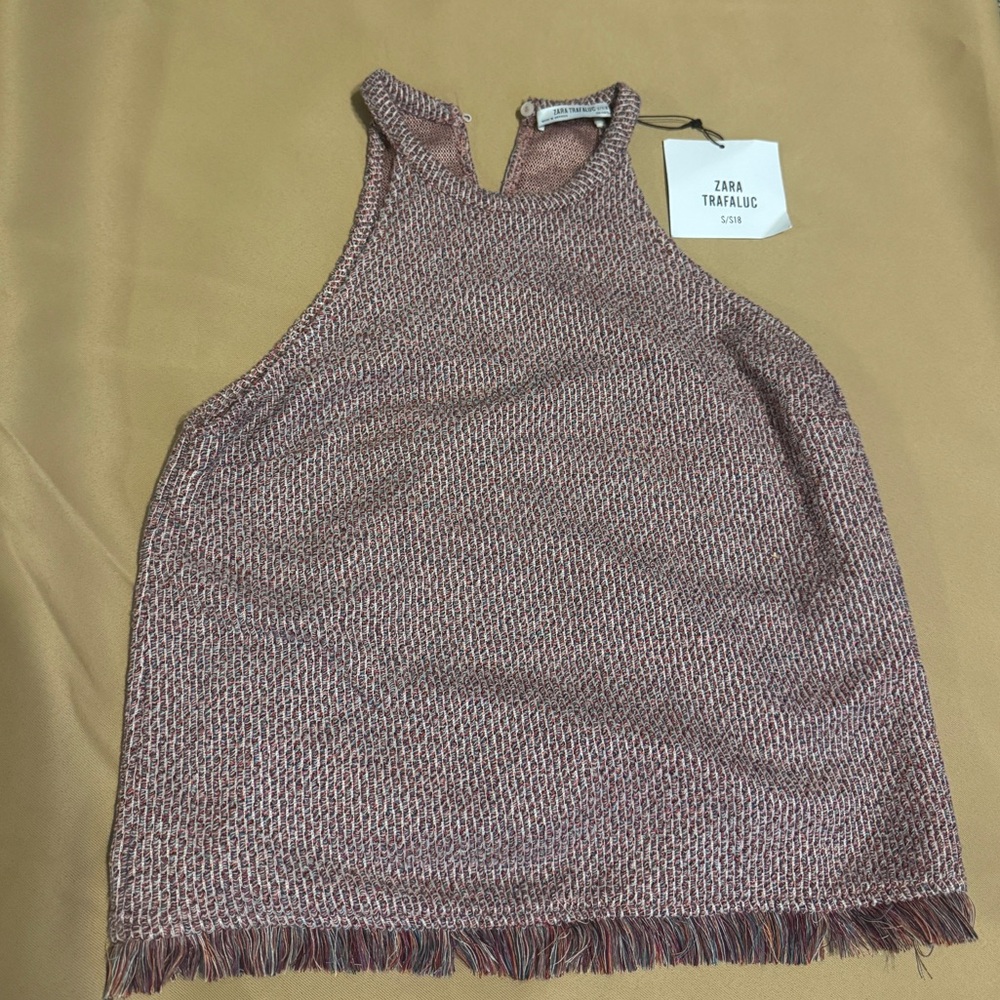 Zara Trafaluc Burgundy Twead like halter Top